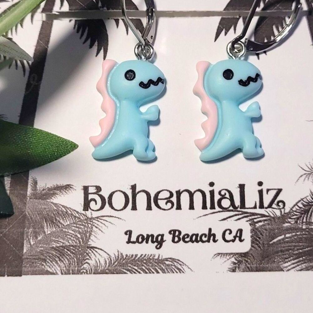 Blue dinosaur Stainless Steel Leverback Hidden Meaning earrings Unique Sha  678■